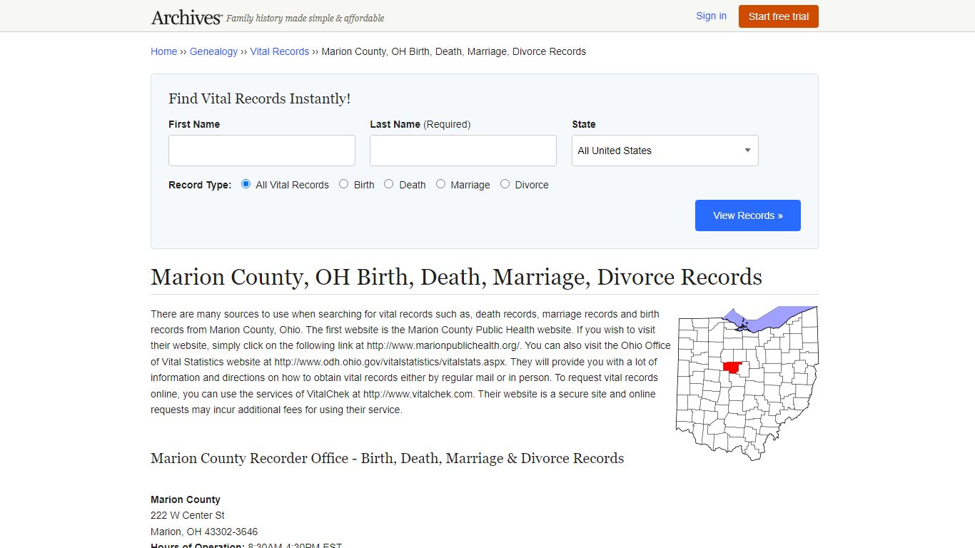 Marion County, OH Birth, Death, Marriage, Divorce Records - Archives.com